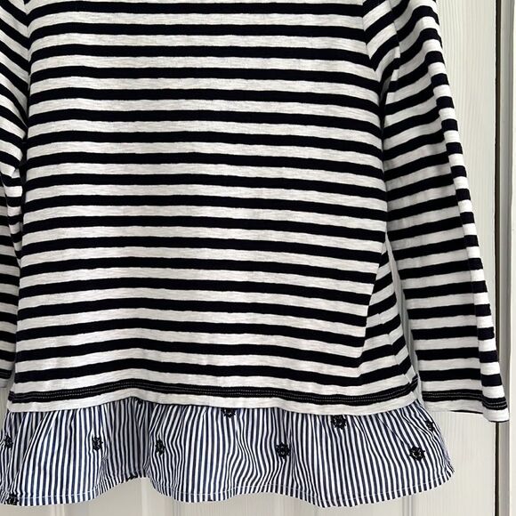 Talbots Blue Nautical Stripe Boatneck Ruffle Hem Top - Picture 4 of 9